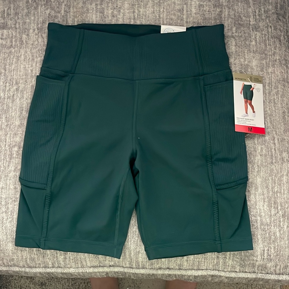 Mondetta teal high waist biker shorts with pockets